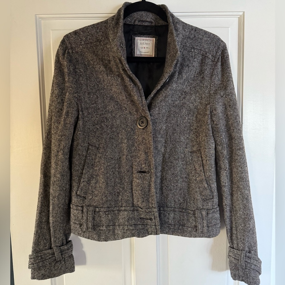 Vintage Old Navy Charcoal tweed Women's Blazer jacket button up Size M